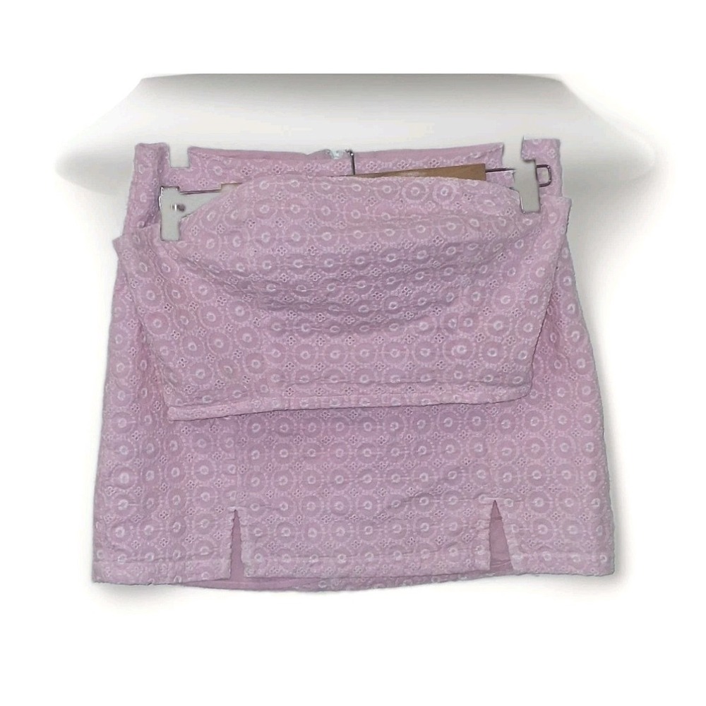 Aeropostale Womens Pink Eyelet Two Piece Set Tube Top and Mini Skirt L M